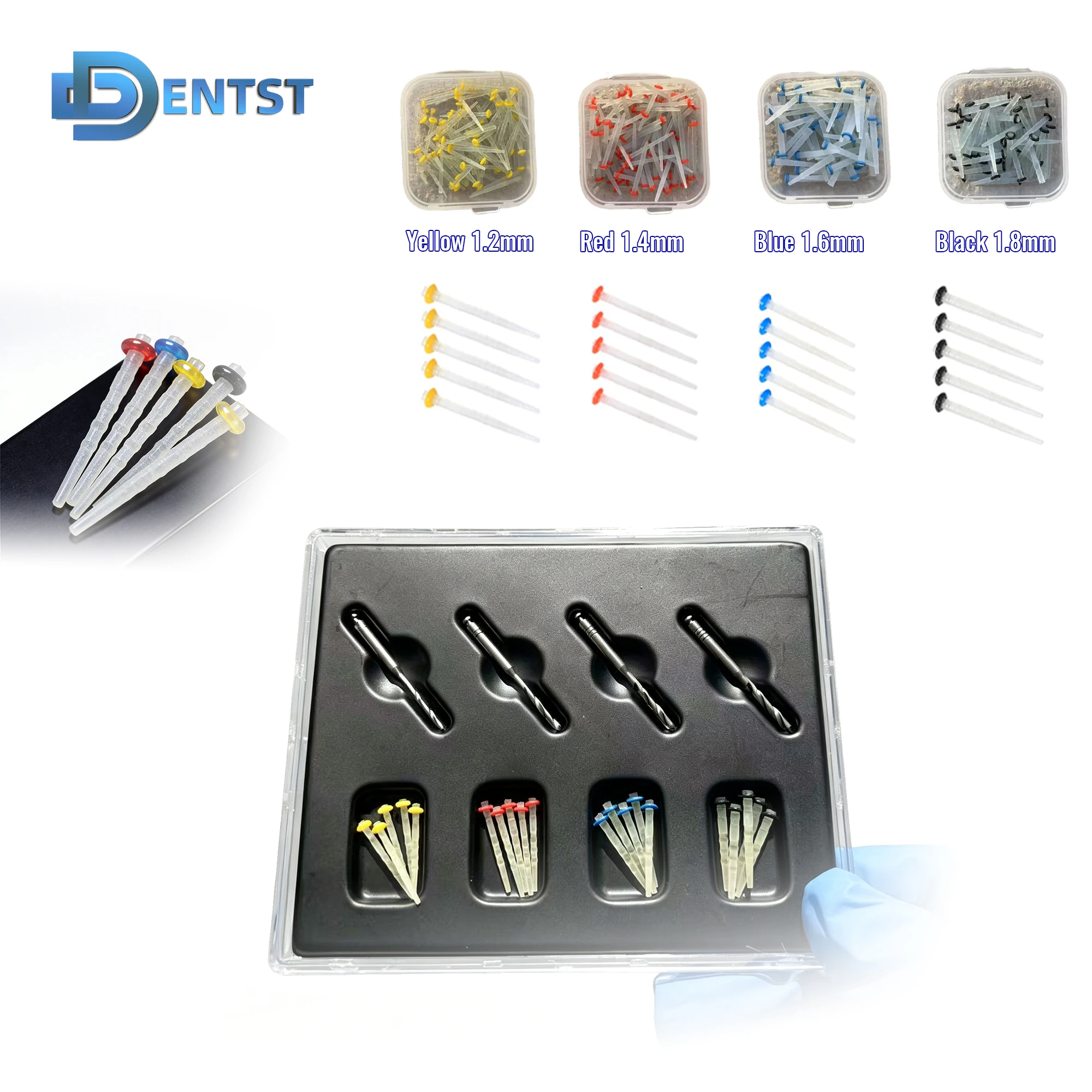 Kit de Postes de Fibra de Cuarzo Dental con Broca, Postes Rectos y Helicoidales de Fibra de Cuarzo de Múltiples Tamaños para Restauración de Conducto Radicular