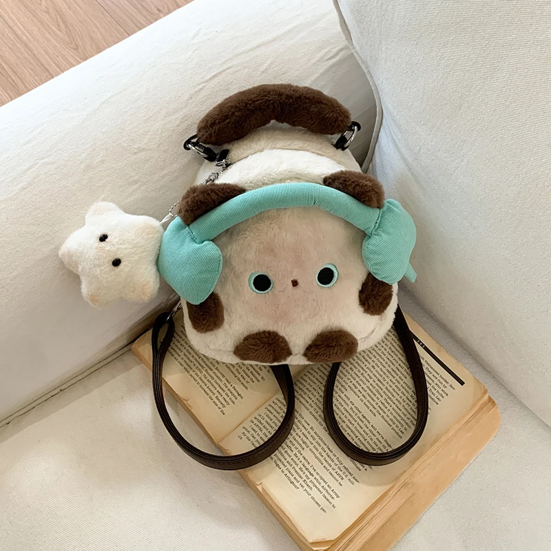 

Рюкзак с плюшевыми наушниками в виде кошки сиамской породы в корейском стиле, милый маленький рюкзак для девочек, школьный рюкзак для путешествий, сумка через плечо в стиле каваи с изображением питомца