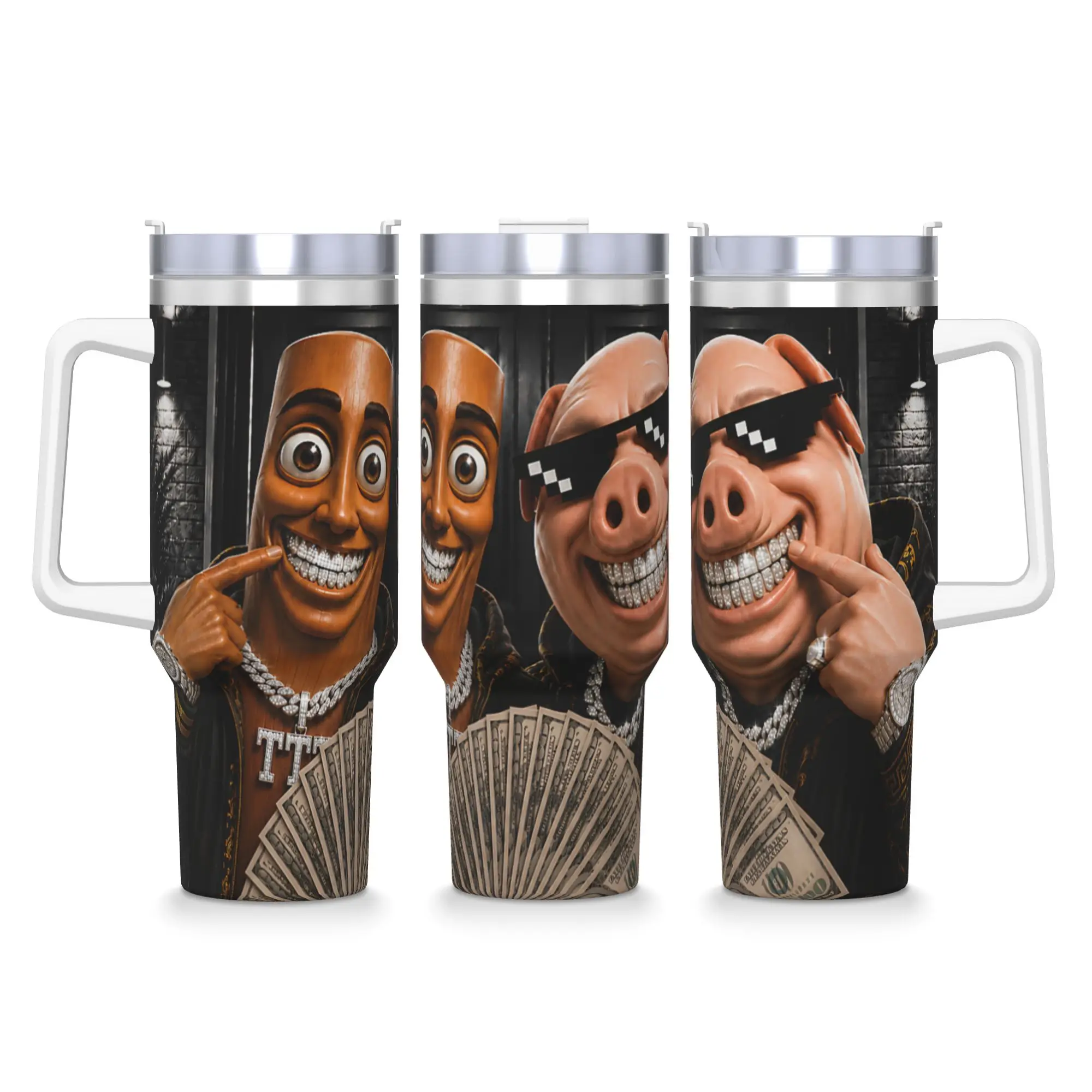Tung Tung Tung Sahur John Pork Motion At Your Front Door Tumbler Hot Drinks Water Bottle Keep Heat Stainless Steel Coffee Mug