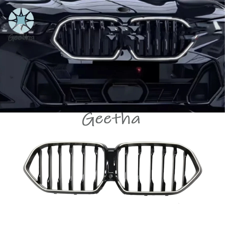 

TIYPEOR Автомобильный глянцевый черный передний бампер, передняя сетчатая решетка, одинарная решетка, решетка для почек, ABS светодиодный для Bmw X6 G06 2019-2023
