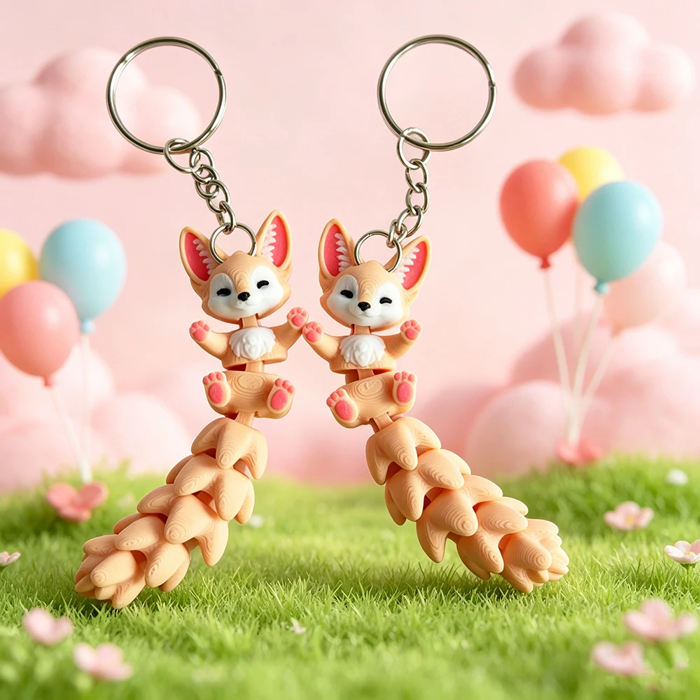 Porte-clés renard mignon imprimé en 3D et en plastique PLA, adapté aux sacs à dos, aux voitures, etc., adapté à divers festivals