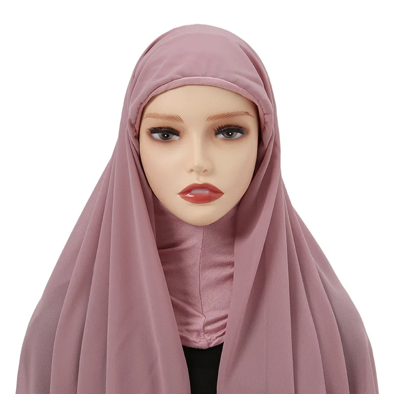 

Underscarf Hat with Chiffon Hijab Muslim Women Instant Scarf Shawls Wrap Turban Islam Head Neck Cover Bonnet Cap Pull On Scarves