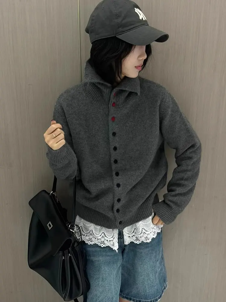 

Loose Comfortable Long Sve Knitted Open Cardigan Soft Cozy Single Button Winter New Sle Pure Color Sweater Korean Version
