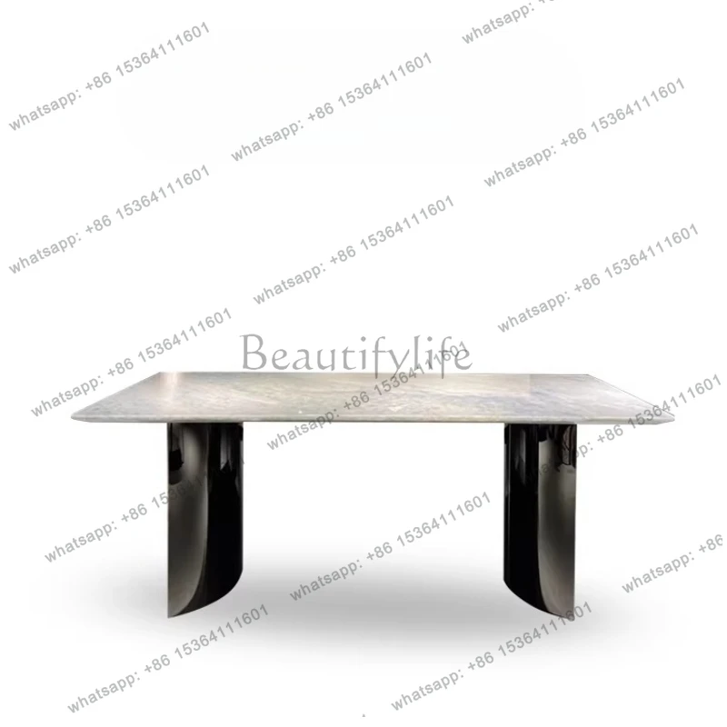 

Blue crystal pure natural marble dining table rectangular high-end luxury stone dining table
