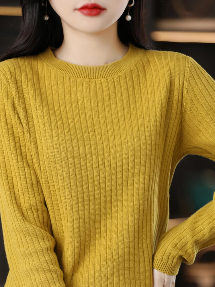 

Вязаный свитер из чистого хлопка с длинными рукавами, свободного кроя, с круглым вырезом, утолщенный, осенне-зимний, женский топ, не скатывается, комфортный, хлопковый.