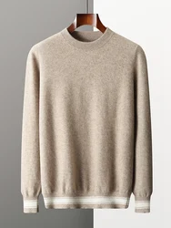 Jersey de Cachemira con cuello redondo para hombre, traje de pantalones de Color de contraste, suéter de alta calidad, prendas de punto de Cachemira informales inteligentes, otoño e invierno, 100%