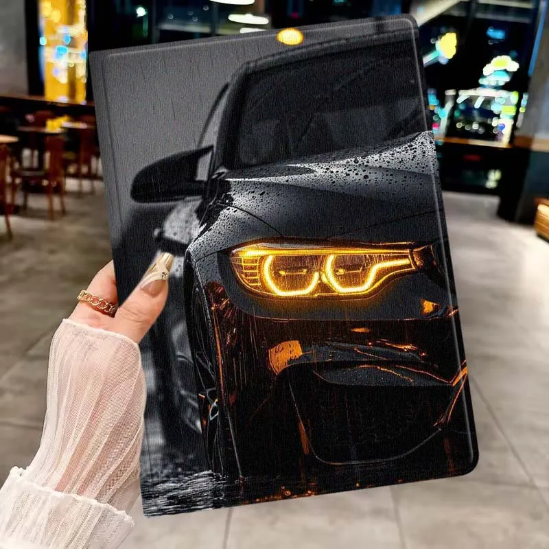

Rainy Black Car Headlight For Apple iPad Pro Mini A16 A17 A14 4 5 6 7 6th 7th Gen 9.7 12.9 11 13 M4 inch Tablet Case Soft