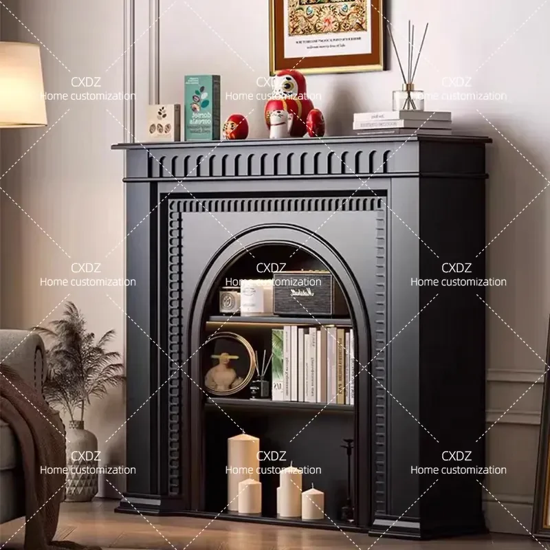 American light luxury solid wood fireplace cabinet simple living room simulation fire black engraved French retro decorative
