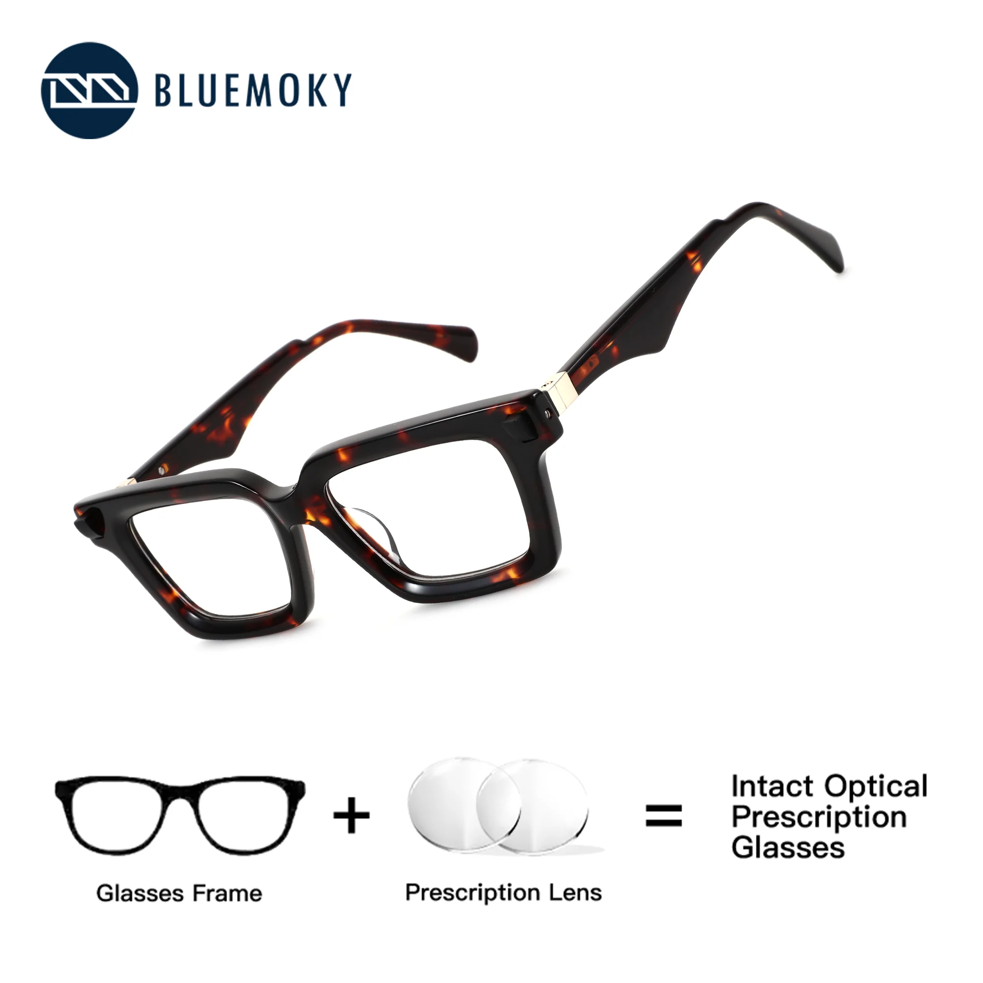 

BLUEMOKY L Acetate Square Prescription Glasses, Men's Optical Photochromic Lenses, Anti Blue Light Progressive Myopia Multifocal