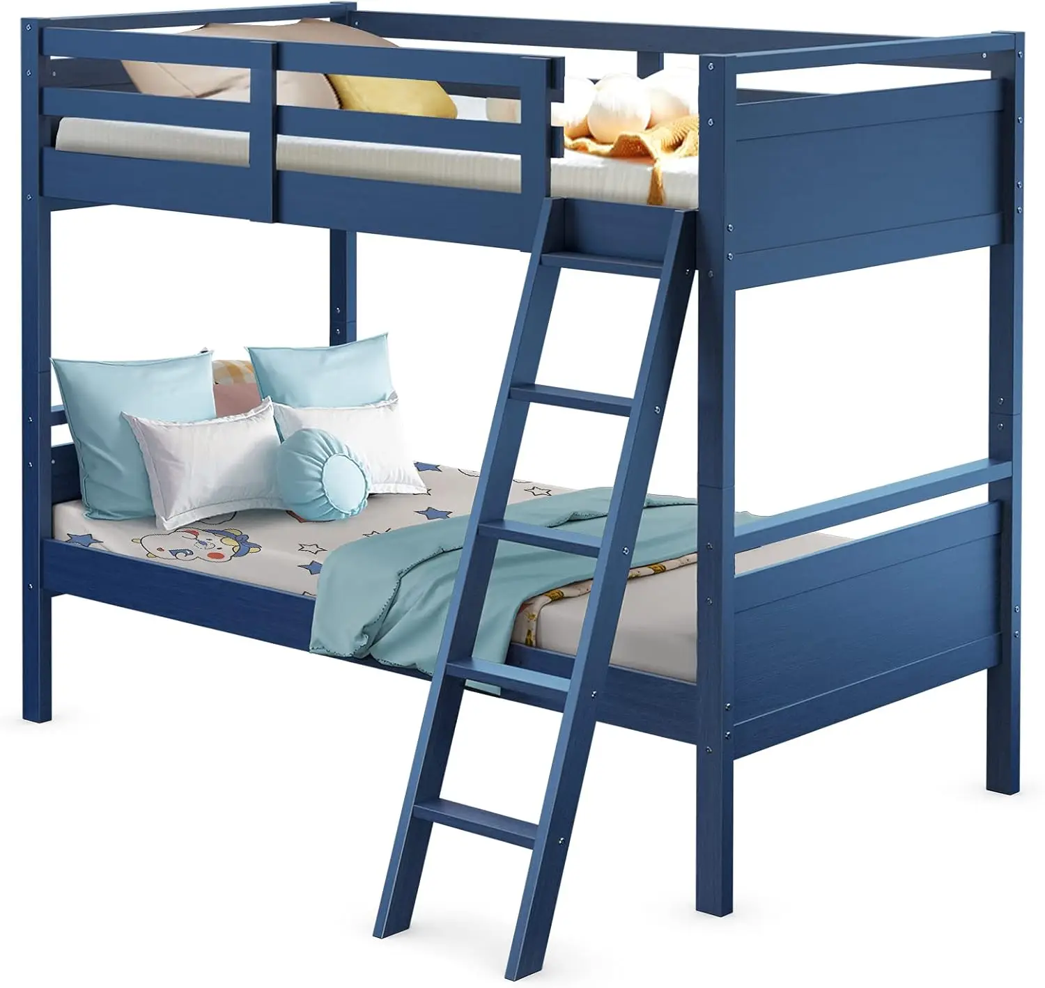 Twin-Over-Twin Wood Bunk Bed, 2-in-1 Convertible Space-Saving Bunk Bed for Bedroom Dorm Guest Room