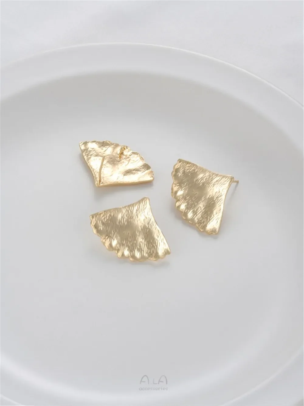 14K Gold Wrapped Leaf Texture Ginkgo Leaf with Hanging Rings and Earrings 925 Silver Needles DIY Handmade Ear Accessories E362