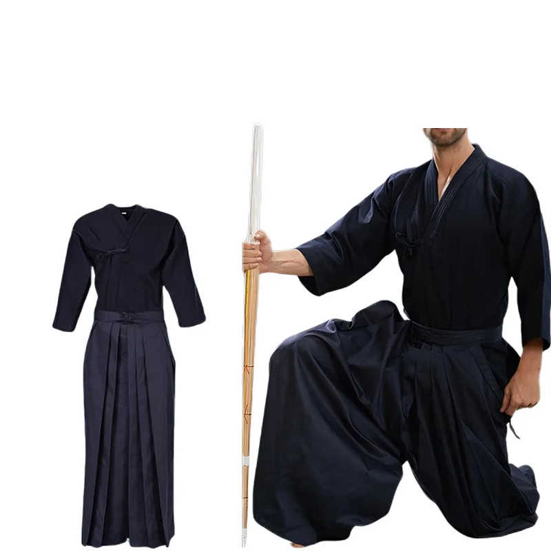 

USHINE Aikido Gi Uniform Cotton Hapkido Pants Kendo Hakama Black Deep Blue White Japanese Samurai Traditional Keikogi
