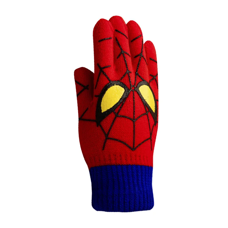 Disney gloves children\'s autumn and winter warmth five-finger knitted anime cartoon spiderman cool gift knitted gloves Christmas