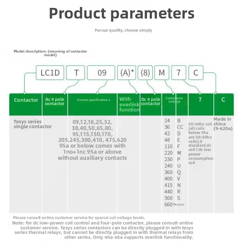 

Schneider contactor 220v AC Three-pole contactor 3P 3 Phase 3-Pole 50/60Hz LC1D40 LC1D65 LC1D95 Coil Voltage 24V 110V 220V 380V