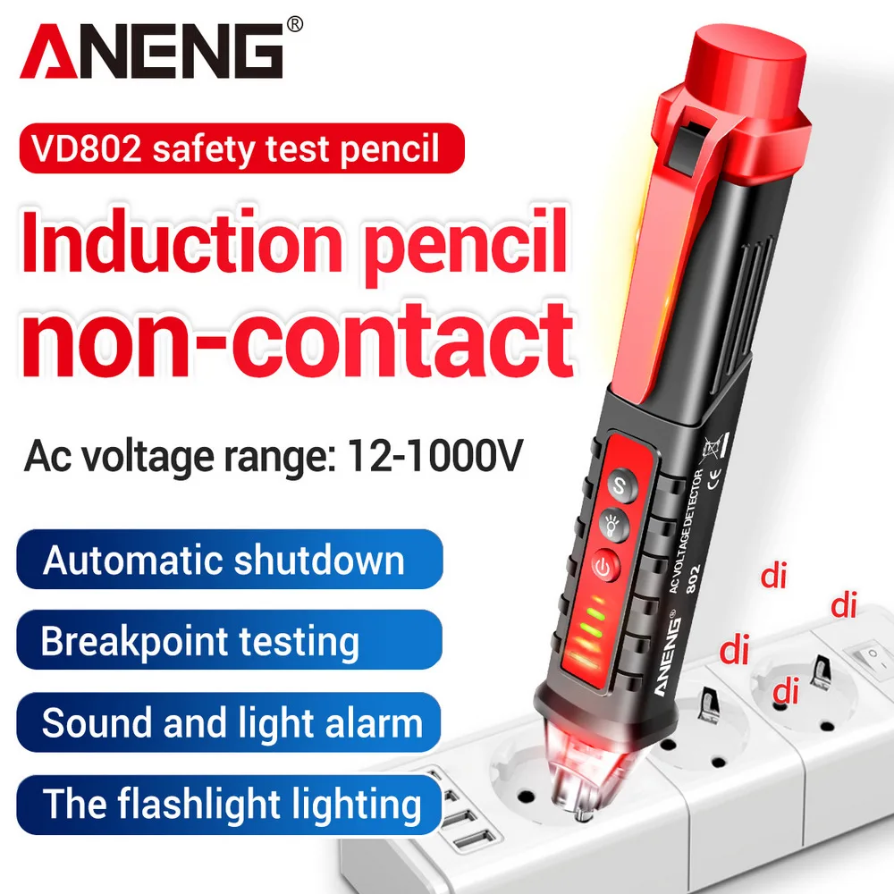 ANENG VD802 Portable Non-Contact AC Detector Tester NCV Sensitivity Pen Style Electric Indicator LED Voltage Meter Vape 12-1000v