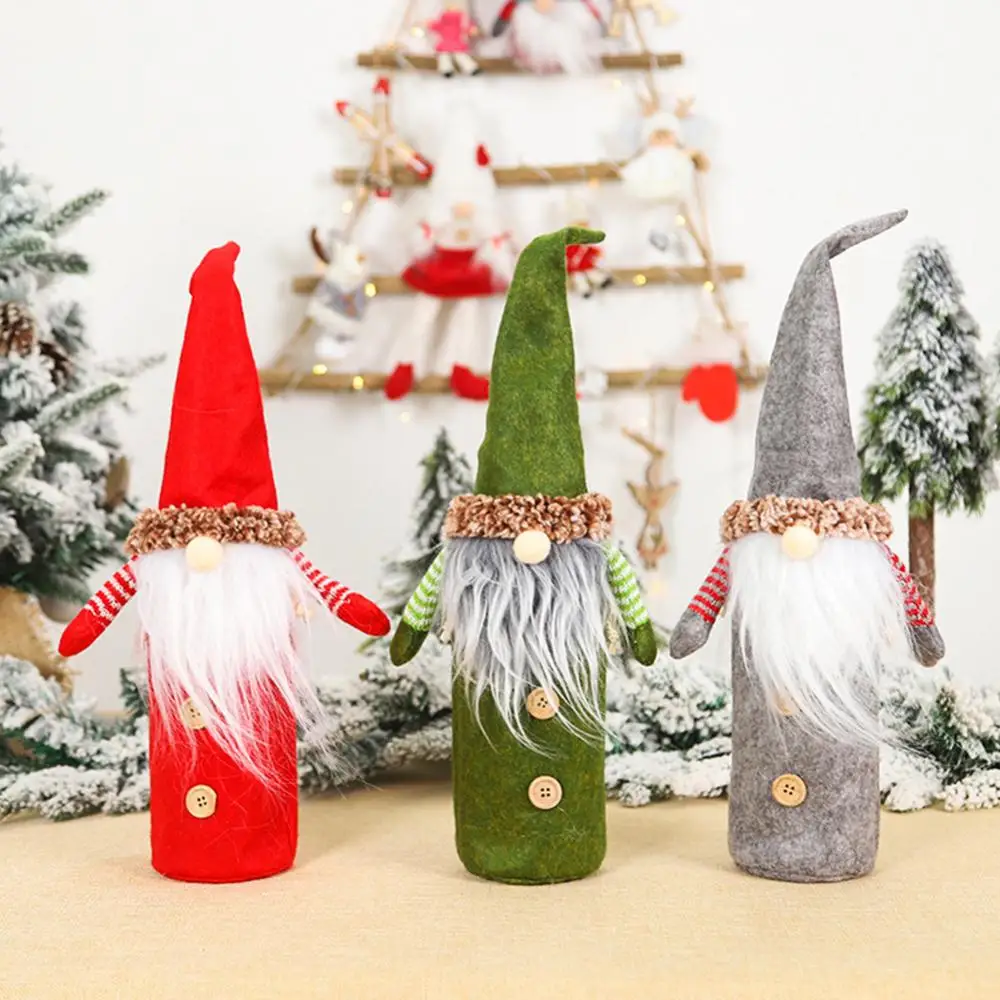 Wine Bottle Cover Cute Christmas Gnome Faceless Doll Champagne Bottle Cover Dress Up Xmas Halloween Decor Wine Bottle Bags