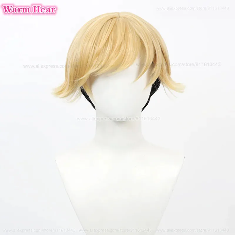 

Land Синтетические короткие 28 см желтый градиент черный косплей аниме термостойкие волосы парики для Хэллоуина + шапочка для парика