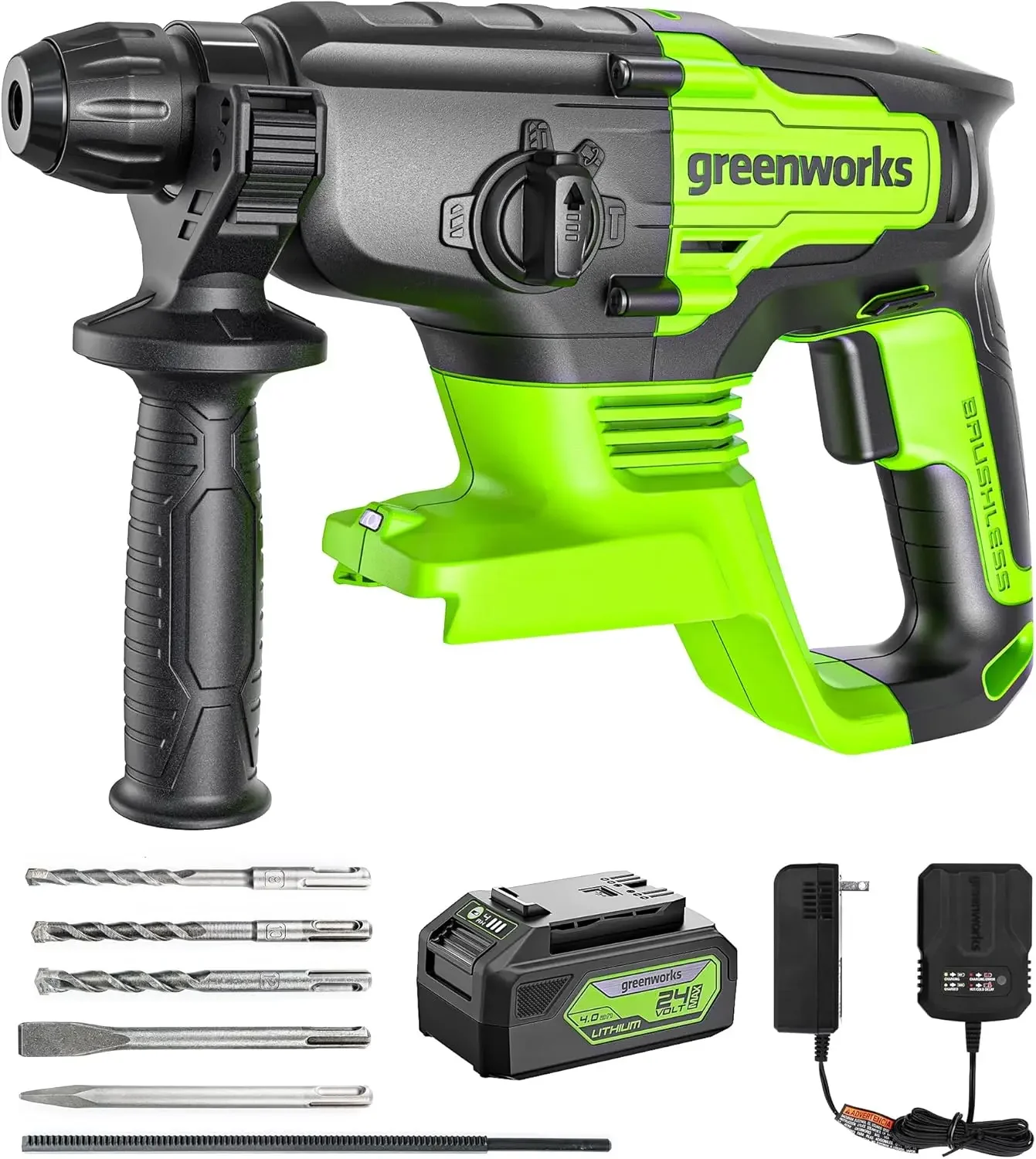 

Greenworks 24V Lithium-ion Brushless SDS 2J Heavy Duty Rotary Hammer Drill, 1-Inch Cordless Hammer Drill for Concrete,