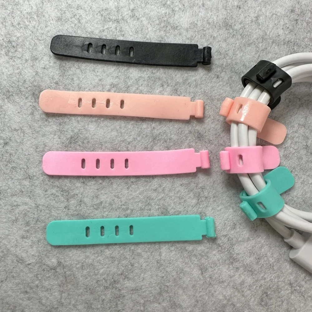 1Pcs Data Cable Tie Straps 6 Colors 4 Holes TPR Data Cable Storage Device Portable Soft Rubber Strap Rubber Thread Trimmer