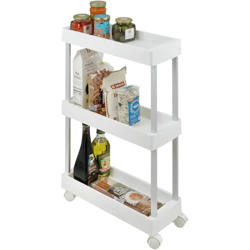 

White Serving Trolley with Bathroom Utility, Polypropylene, 18 x 80 x 45 cm