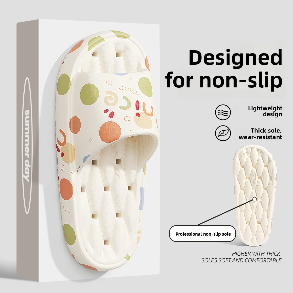 

Bathroom Leaking Slippers Unisex Indoor Home Anti-Slip Odor-Resistant Summer Couple Bathing Sandals Cute Style EVA Material