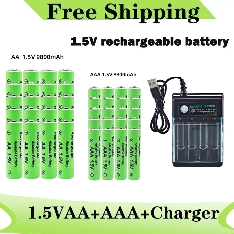 

Original Rechargeable Battery 1.5V AA 9800mAh+AAA 8800mAh+Charger for Computer Clock Radio Video Game Digital Camera AA AAA