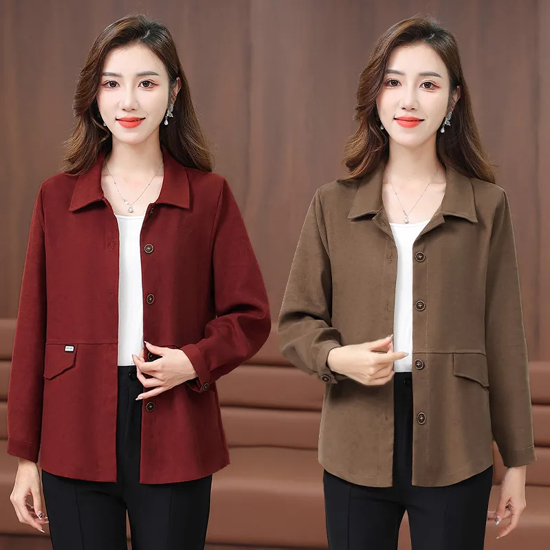 

Женская однотонная рубашка с длинным рукавом, повседневная, свободного кроя, тонкая верхняя одежда для женщин среднего и старшего возраста, осенняя мода, стиль для мам