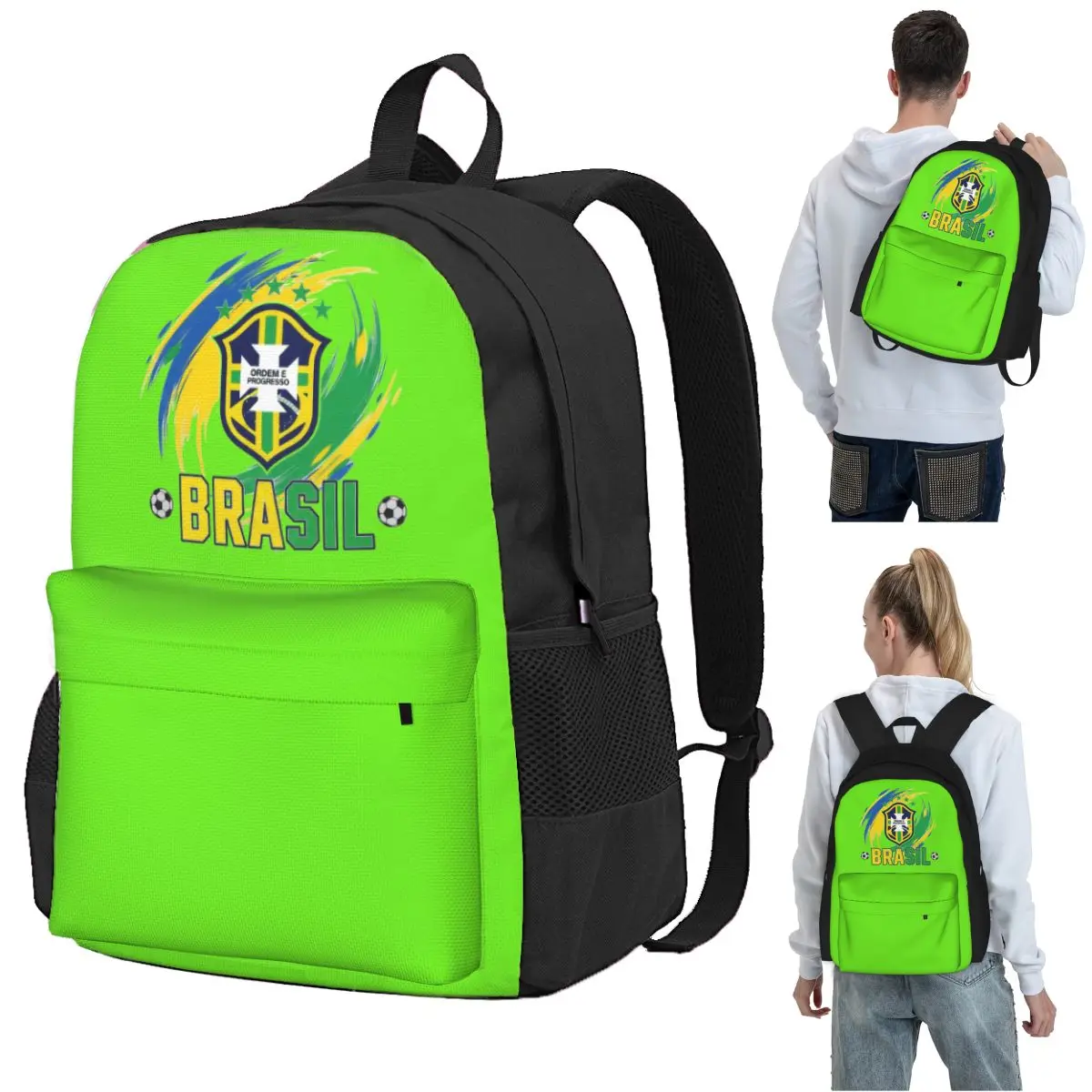 

Brazilian Football Heritage Backpack Student BookBag Kids School Bag Computer Shoulder Bags for Men Women