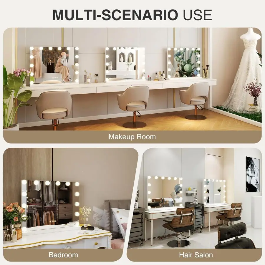 مرآة مكياج مع أضواء، مرآة زينة هوليوود مع 3 أوضاع ألوان، مرآة زينة مضيئة مع لمبات LED قابلة للتعتيم مكبرة 10X #2