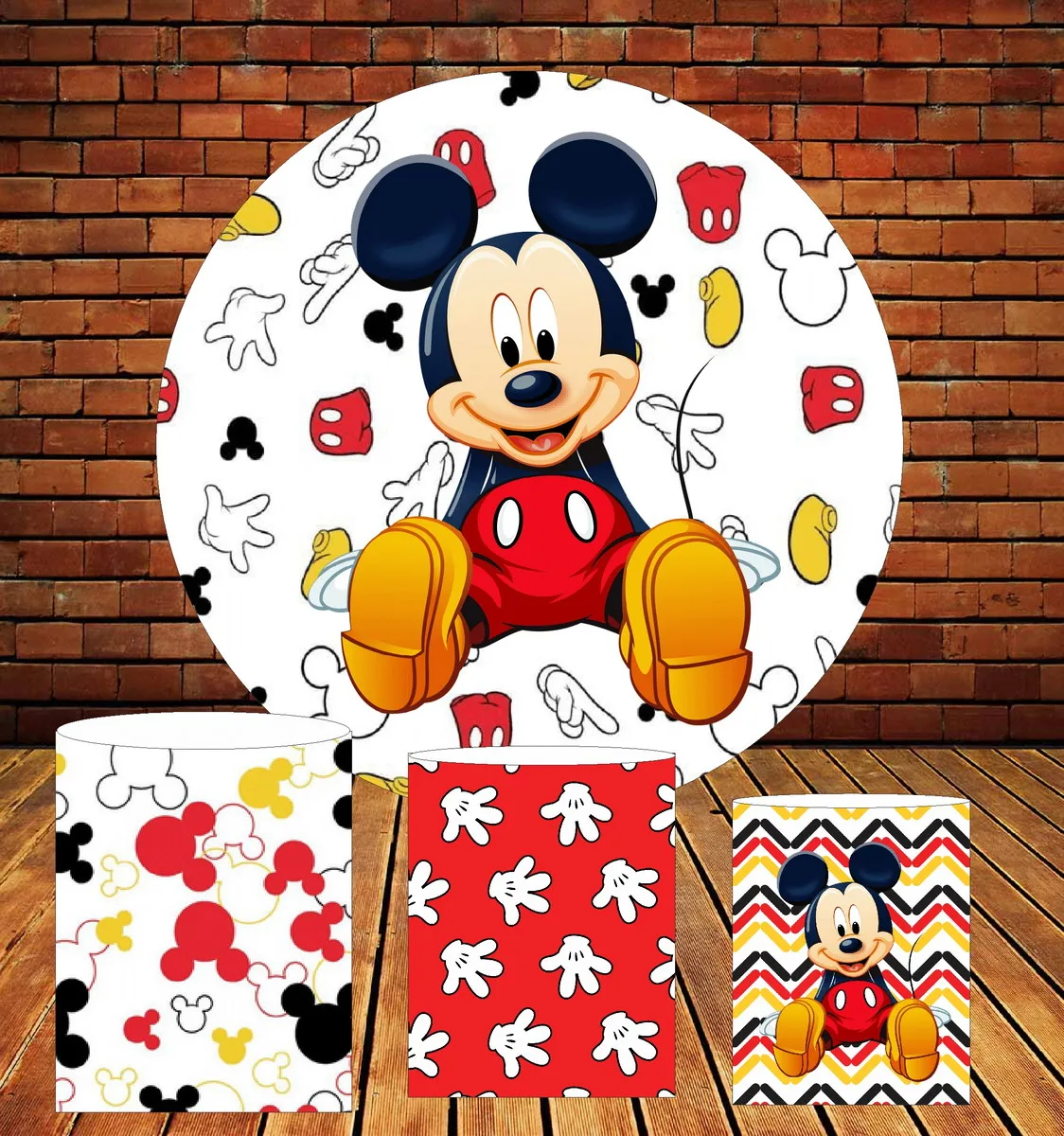 Party Backdrops Disney Round Shape Mickey Minnie Mickey Mouse Birthday Photozone Custom Background Wedding Decoration Children\'s