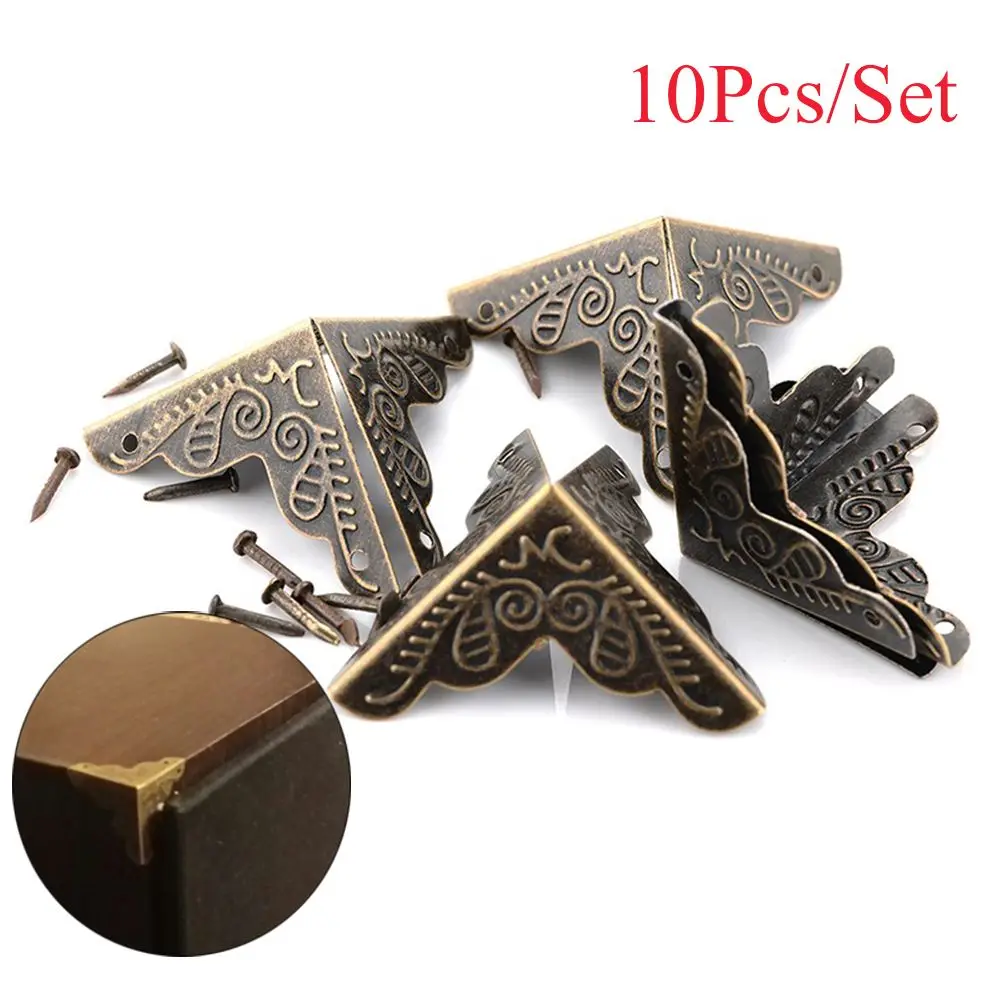 10PCS Crafts Multi-function Furniture Hardware Vintage Metal Carved Box Decor Corner Protector Antique Bronze Corner Brackets