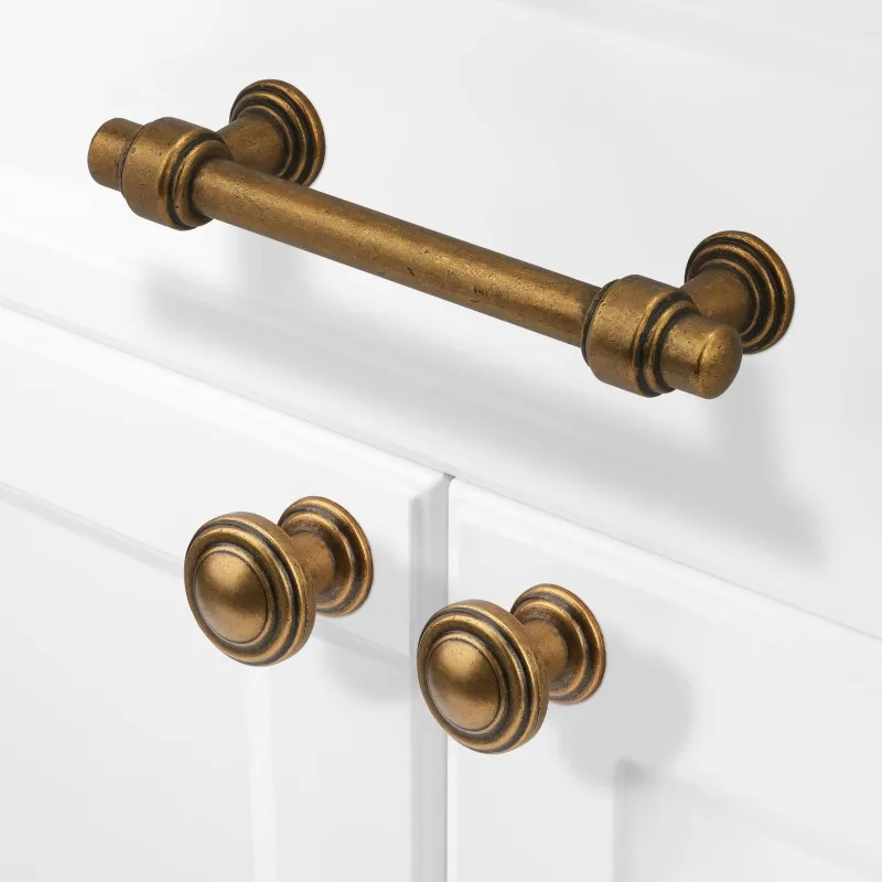 Solid Brass Vintage Brushed Antique Bronze Wardrobe Cabinet Door Drawer Cabinet Handle Luxurious T-bar Multiple Sizes