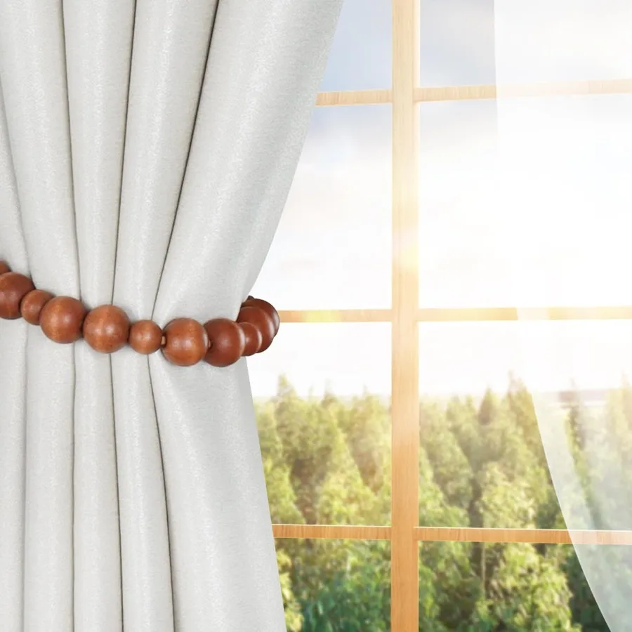 2 قطعة رباط للستائر الخشب حبة الستار Tiebacks لجدار نافذة العلاج Holdbacks مع السنانير في لون القهوة أنيق و #3