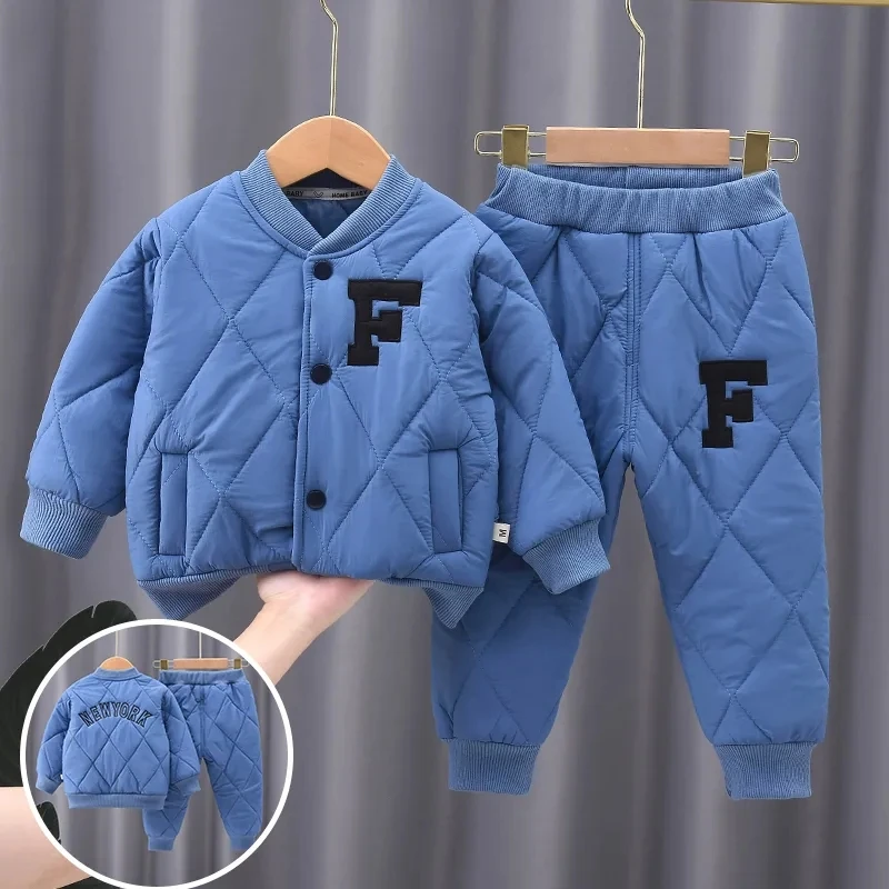 Children\'s Cotton Jacket and Pants Two-piece Winter Boy Baby Cotton Thickened Home Lightweight Cotton Suit Girl Clothing Set