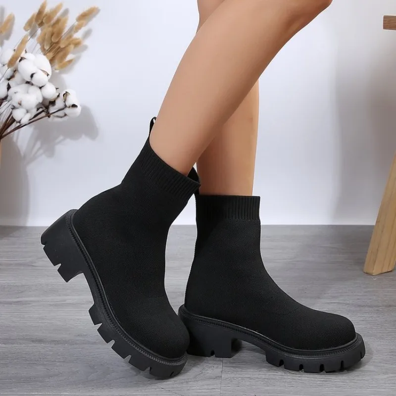 Women's Knitwear Sports Short Boots New Style Independent Stand Women's Boots One Step Footwear Rubber Upper Material