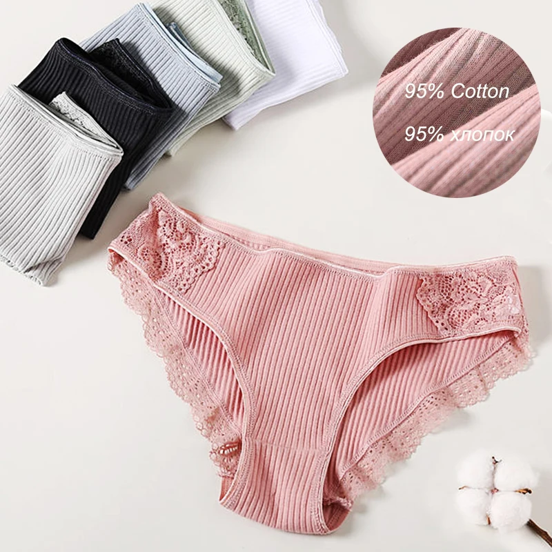 Floral Lace Cotton Women Panties Underwear Women Briefs Comfortable Female Underpants Solid Color Pantys Lingerie M-XXL 3PCS/Set - Image 2
