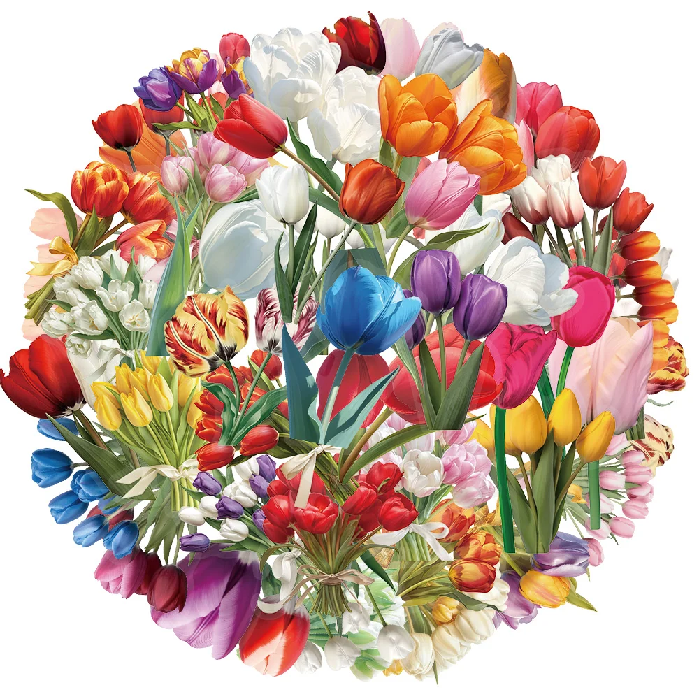 50PCS Bunte Tulpe Graffiti Aufkleber Scrapbooking Collage Material Telefon Gitarre Skateboards Wasserdichte Dekorative Aufkleber