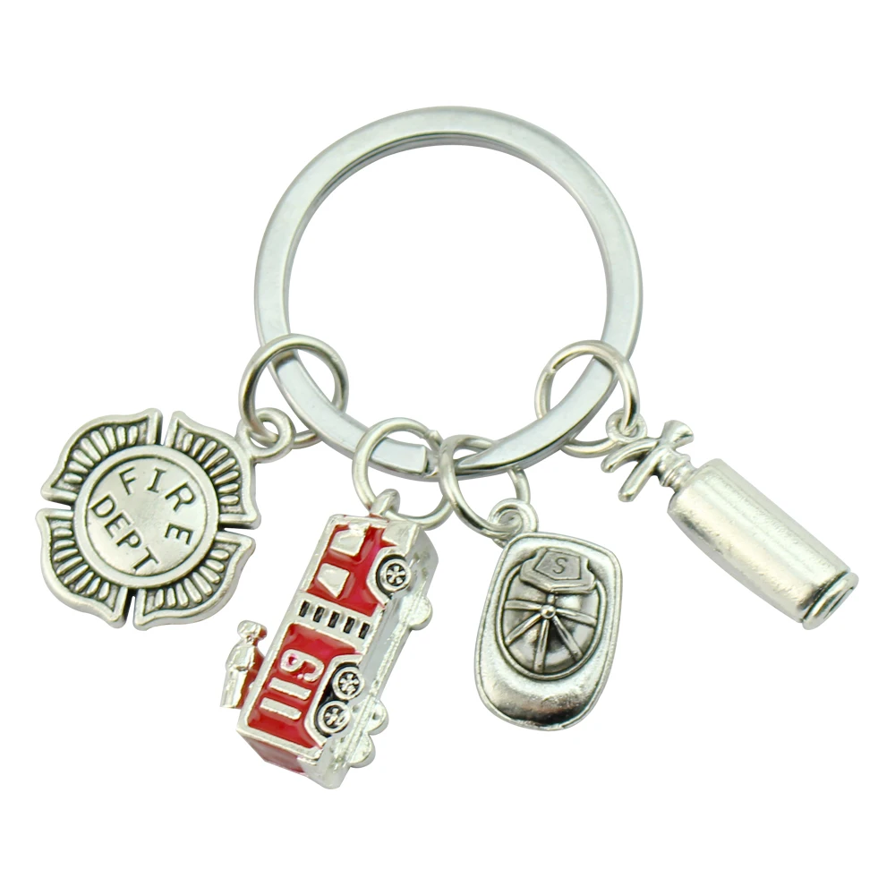 New Arrival Fire KeyChain Engine Fire Extinguisher Axe Fire Cap Fire Dept Fireman Firefighter KeyRing Accessories Jewelry Gift