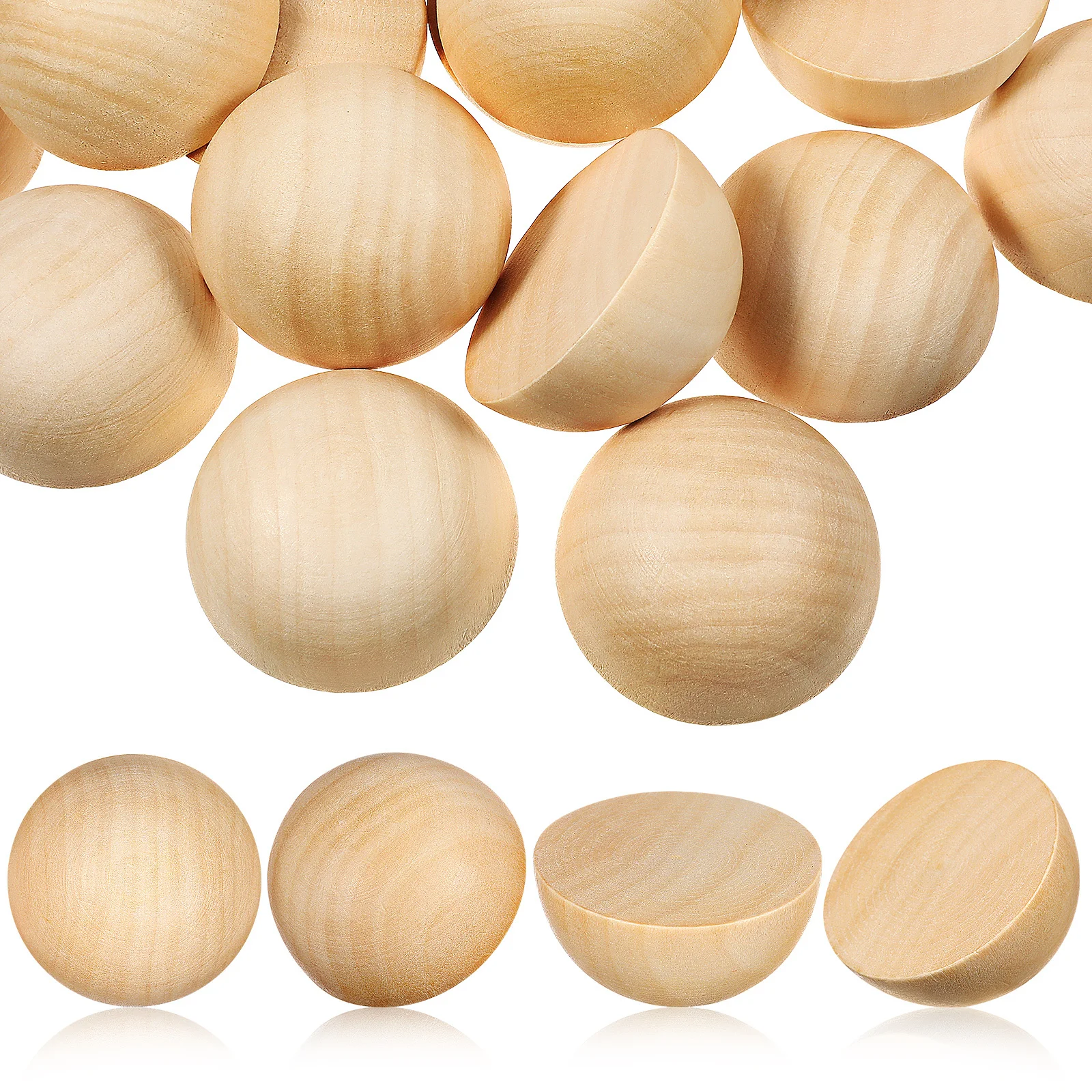 

40Pcs Wooden Half Balls Wood Beads Craft Shapes Unfinished Smooth Surface DIY Decorations for Crafts Wooden Balls for Crafts