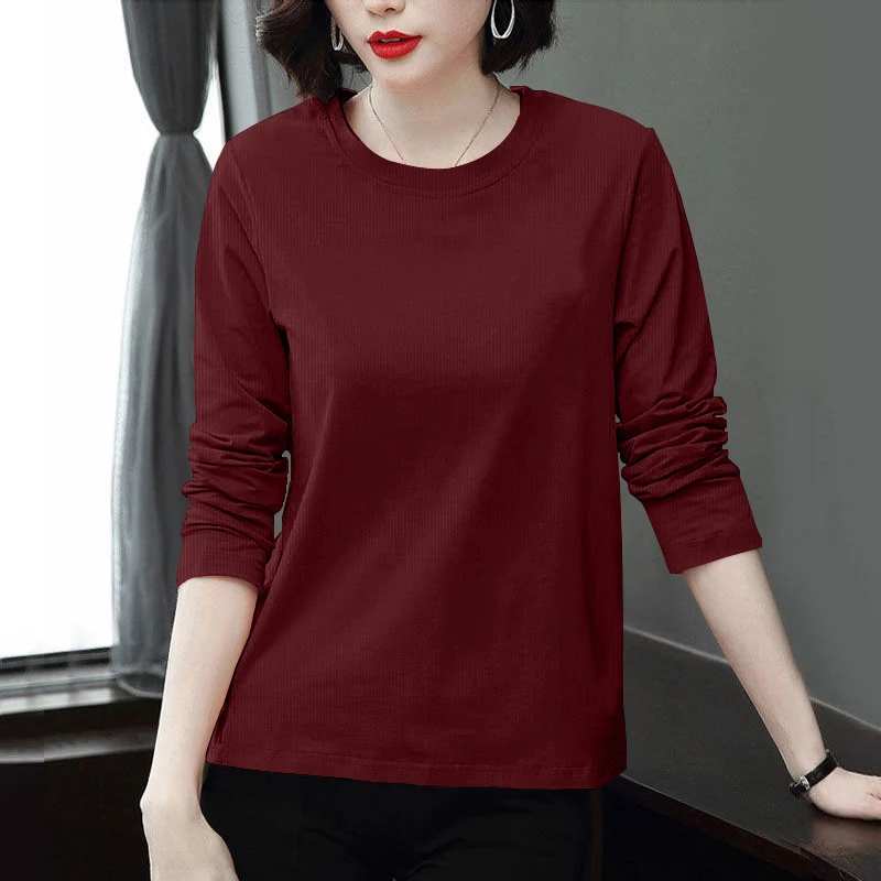 

Mommy Sle Long Sve round Ne Ribbed Base irt Ранняя осень Женская модная футболка Slim Fit Pure Color Commute Sle