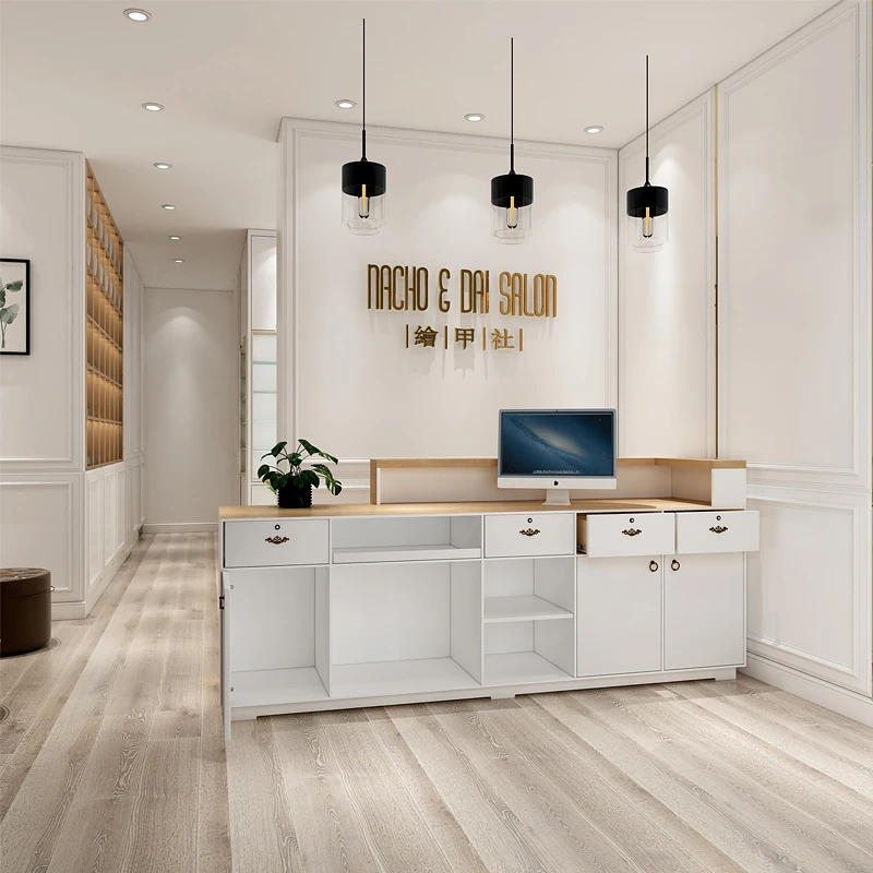 custom.Fashion White Salon Reception Desk Wood Reception Desk Front Office Desk Reception Checkout Counters For Retail Store