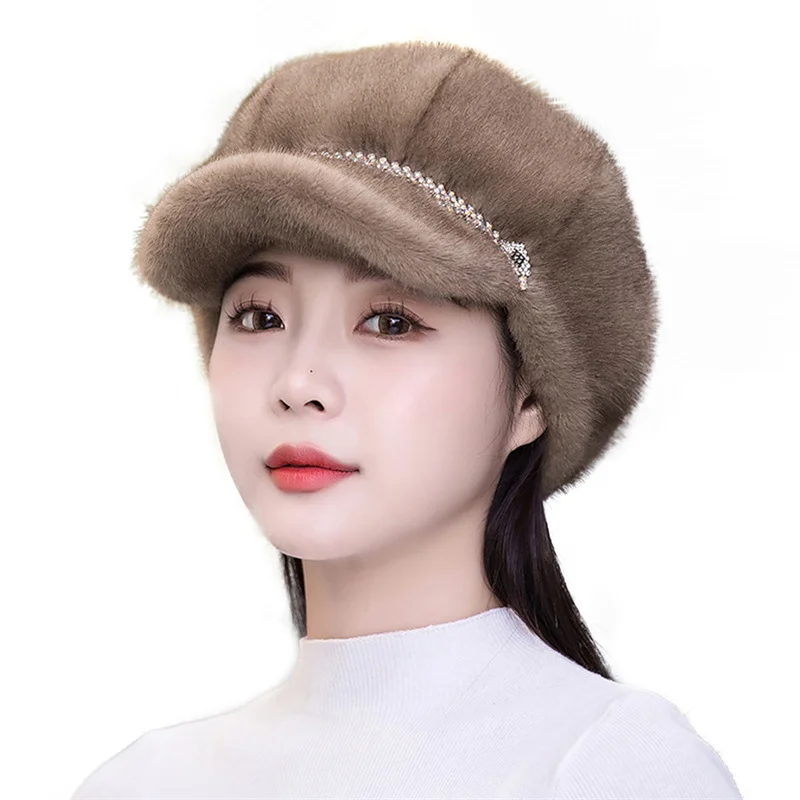 Autumn Winter Hats For Women Solid Plain Octagonal Newsboy Cap Men Ladies Casual Faux Fur Hat Winter Beret Women Painter Caps