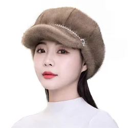 Autumn Winter Hats For Women Solid Plain Octagonal Newsboy Cap Men Ladies Casual Faux Fur Hat Winter Beret Women Painter Caps