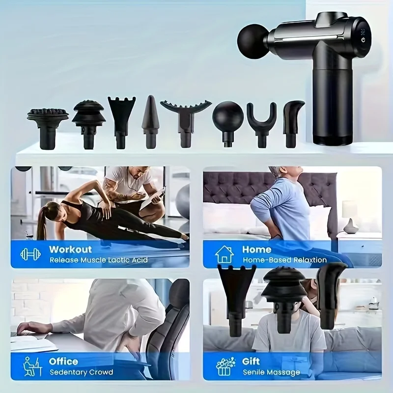 Portable Massage Gun with 8 Heads - Sleek And Compact Design, Ideal for Full Body, Back, Neck, Leg, And Waist Massages - Feature
