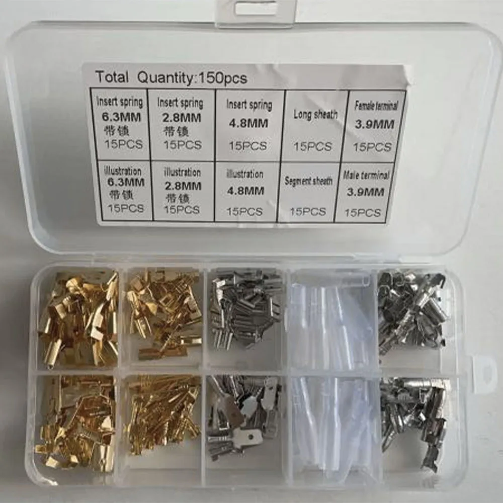 150PCS 2.8mm 4.8mm 6.3mm Wire Spade Connector 3.9mm Bullet Crimp Terminal Connectors Kit Male Female Wire Connectors For DIY