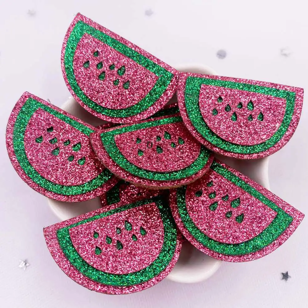 10pcs Felt Fabric Colorful Glitter Bepowder  Kawaii Watermelon Patch Applique Sewing DIY Hair Bow Craft Handmade Supplie