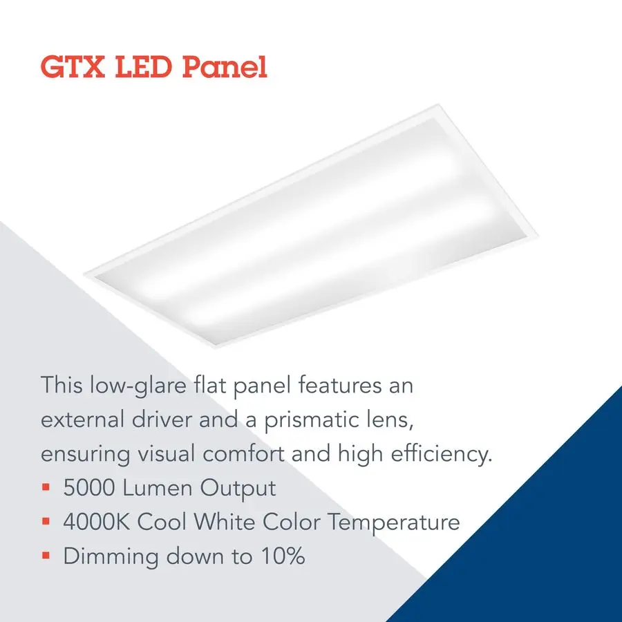 GTX 2x4 LED Flat Panel Light, 2 ft. x 4 ft. LED Light Panel, Ceiling Lighting Fixture for Shop Lighting, Back Lit, 5000 Lumens,