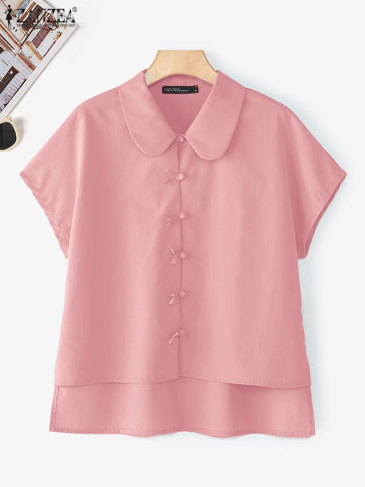 

ZANZEA 2025 Summer Women Shirts Button Up Casual Solid Asymmetrical Blouse Fashion Lapel Collar Loose Elegant Office Tunic Tops
