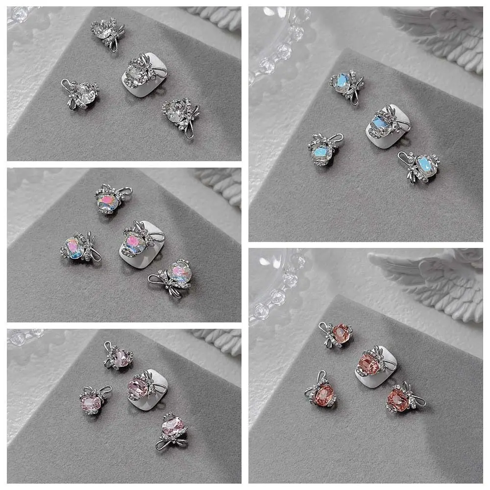 Metal Nail Art Brocas Bow Decorações, Diamante Gilding Encantos, Manicure Ornamentos, Cristal Bow, Nail Acessórios, 4pcs por conjunto