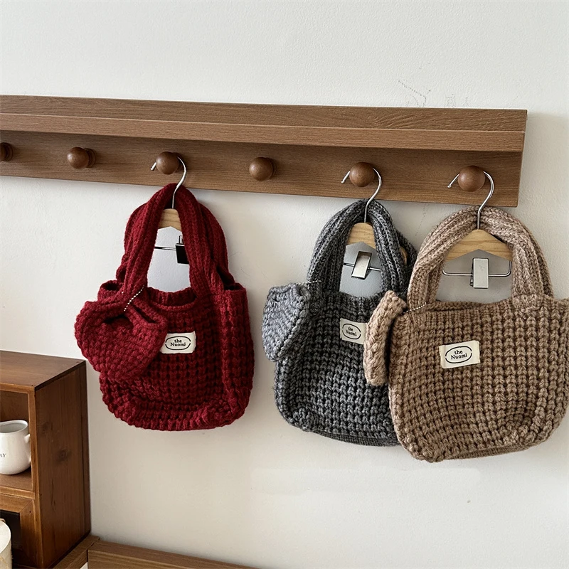 

Hylhexyr Fashion Solid Color Knitted Tote Bag Women Hand Bags Autumn Winter Retro Crochet Handbag With Coin Purse